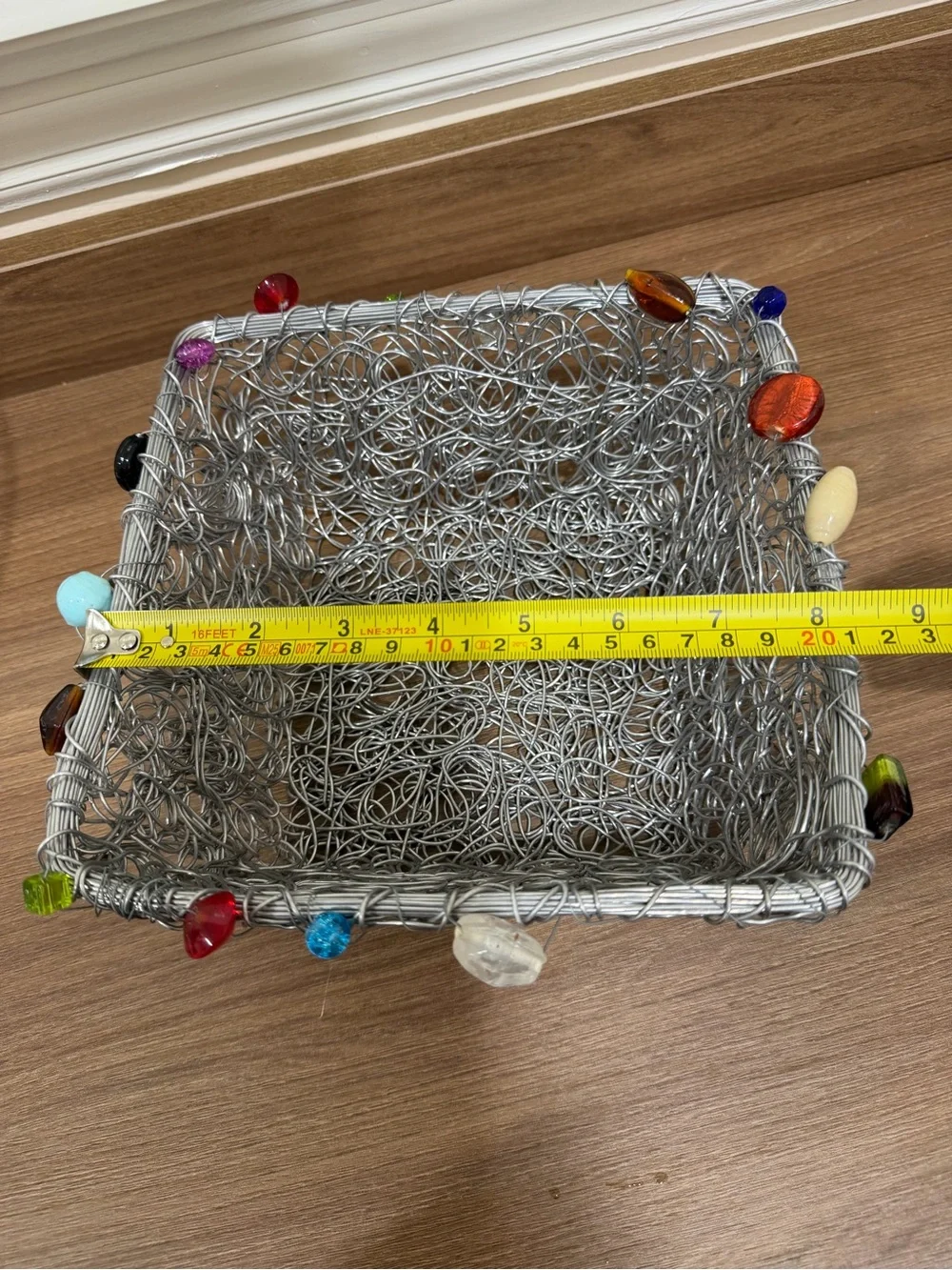 Decorative Silver Wire Basket with Multicolor Bead Accents